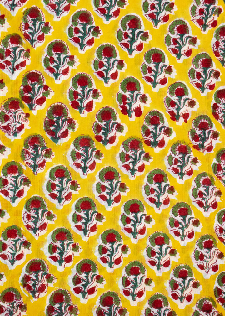 "  Merrilines Yellow  Mulmul Hand Block Printed Fabric "