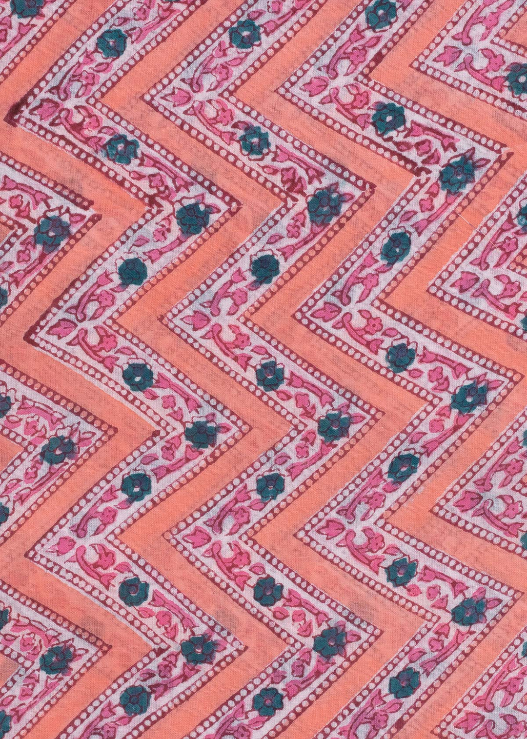 Canyons Peach Mulmul Hand Block Printed Fabric