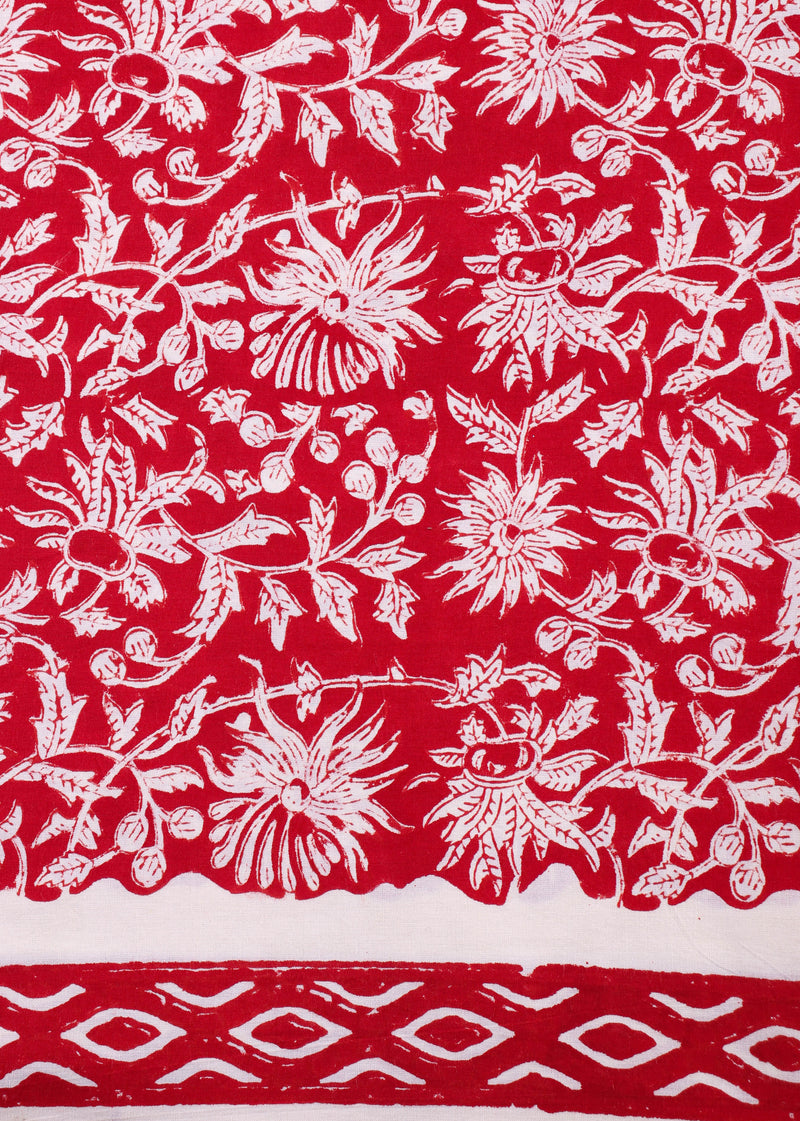 Clementine Red Cotton Hand Block Printed Fabric