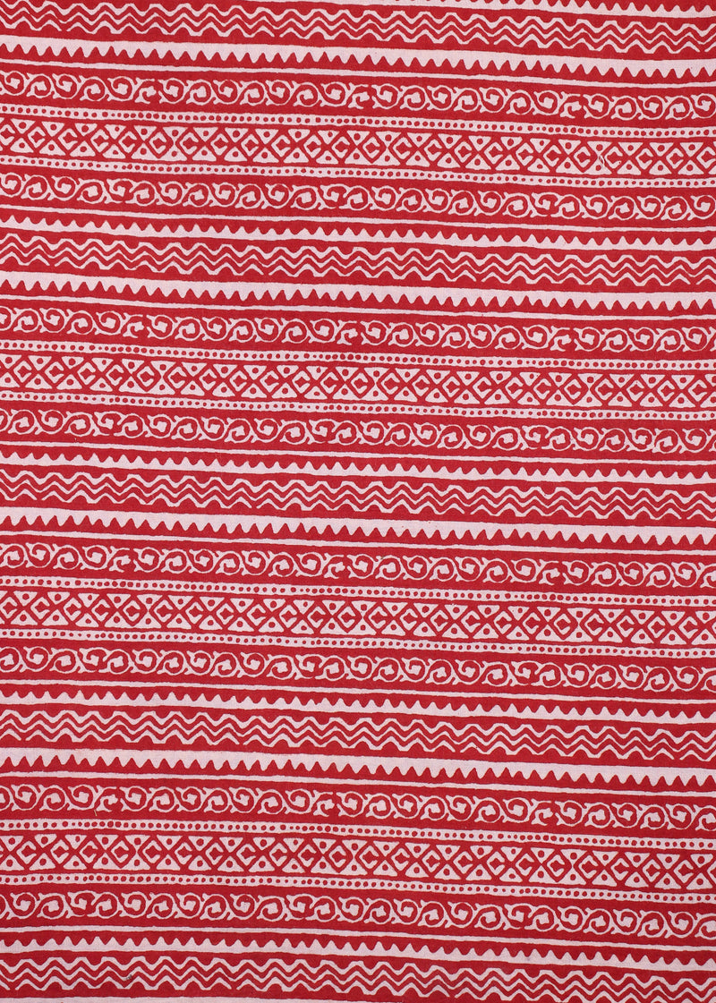 Day Wave Red Cotton Hand Block Printed Fabric