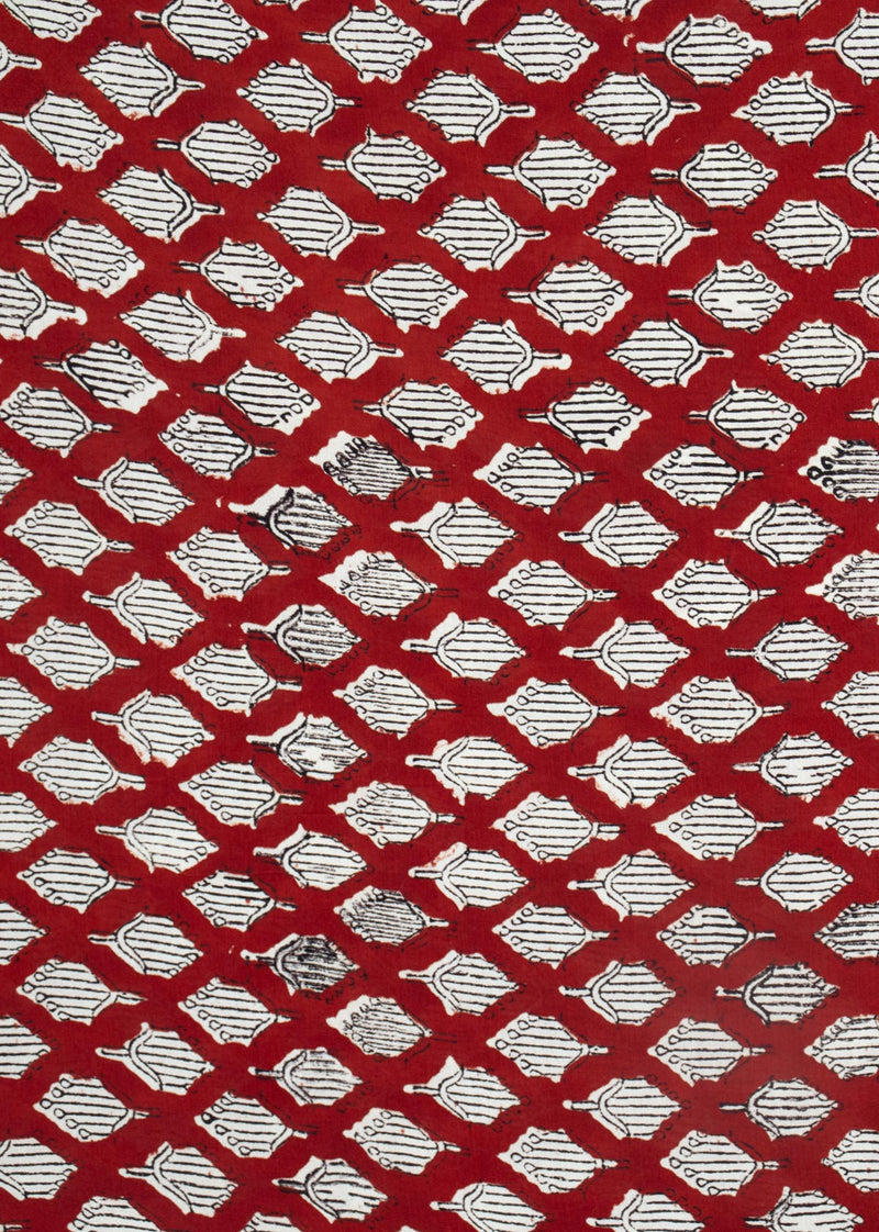 Sundrop Red Muslin Hand Block Printed Fabric