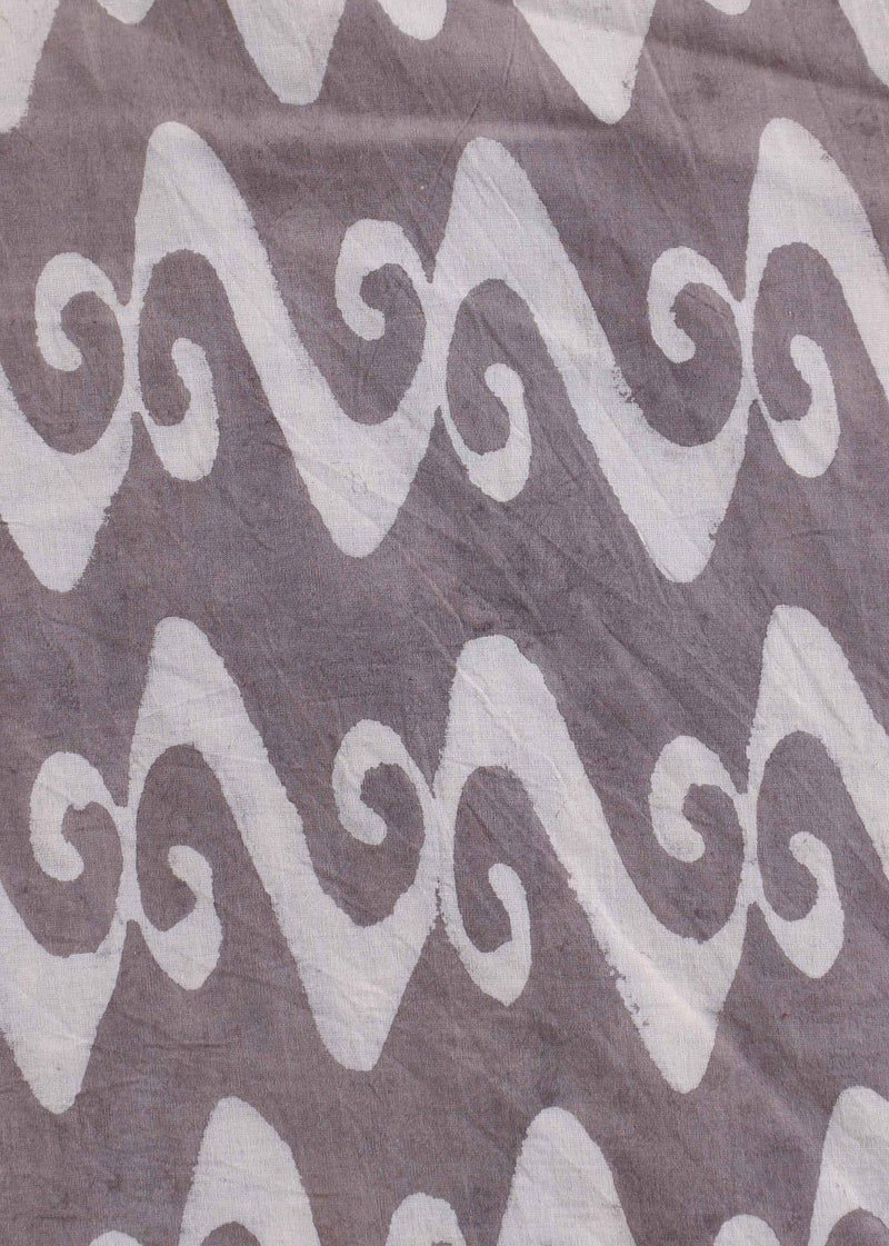 Seashore Waves Beige Cotton Hand Block Printed Fabric