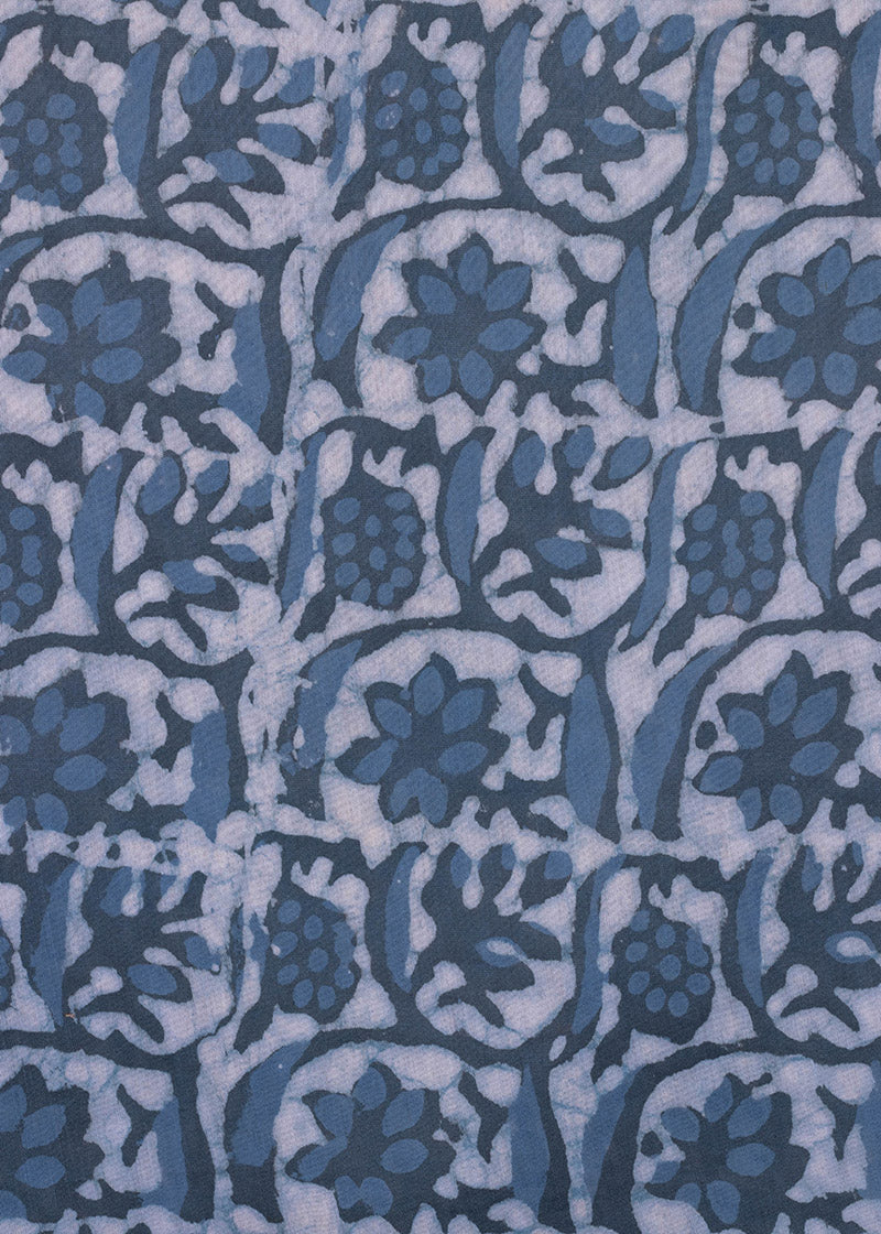 Twisting And Twirling Cobalt Blue Hand Block Printed Chanderi Fabric