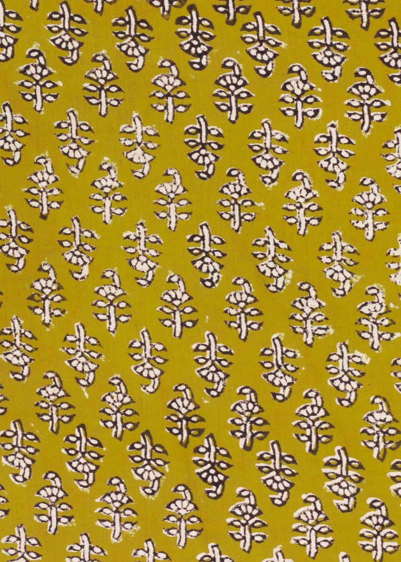 Euphony Mustard Cotton Hand Block Printed Fabric