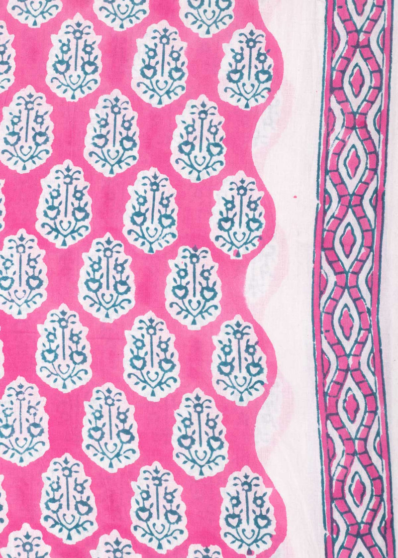 Rosebud Pink Cotton Hand Block Printed Fabric