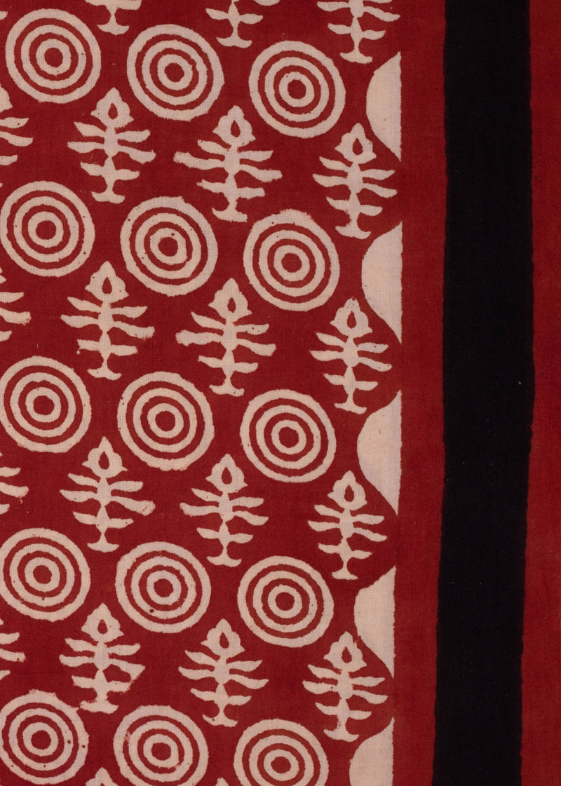 Helixes Cherry Red Cotton Hand Block Printed Fabric (2.50 Meter)