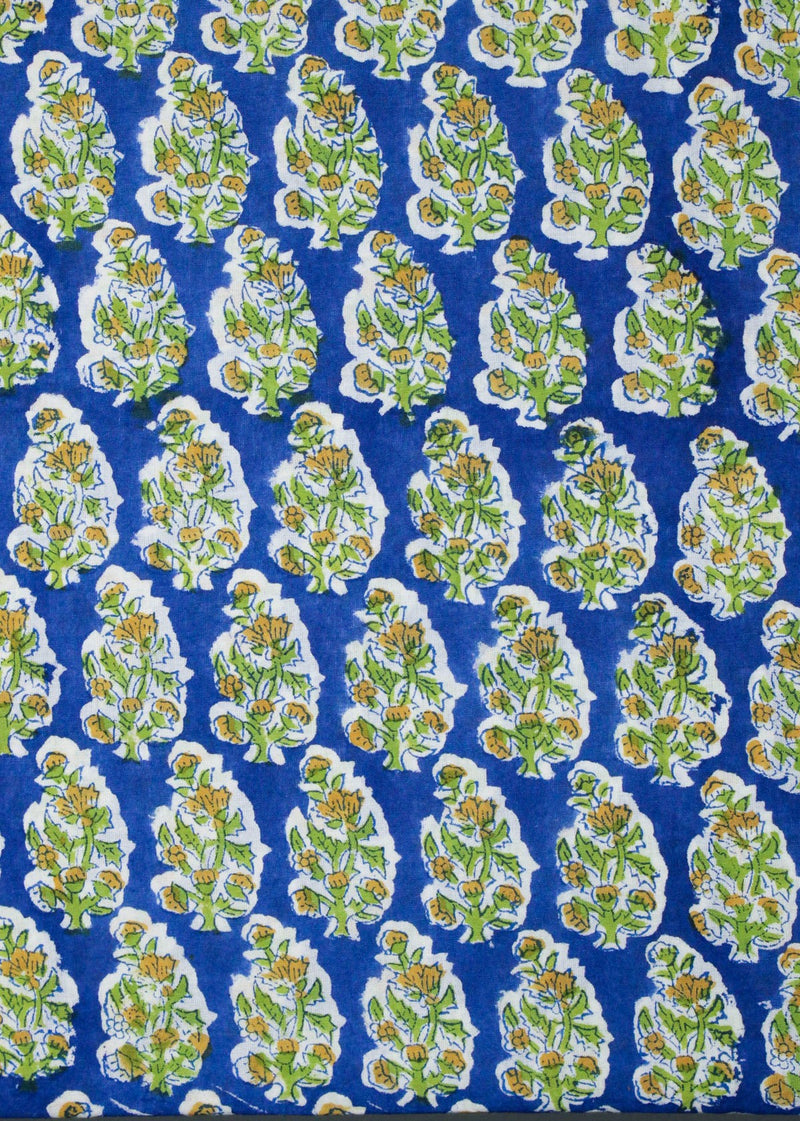 Summer Love Blue Cotton Hand Block Printed Fabric