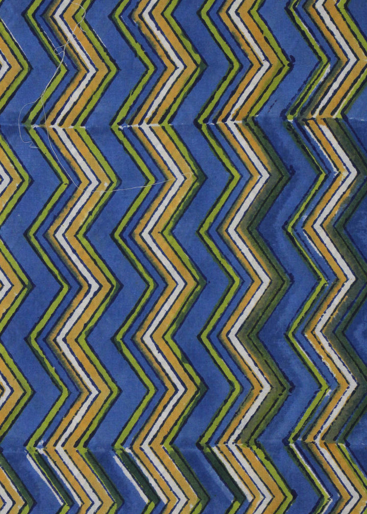 Winding Away Blue Cotton Hand Block Printed Fabric