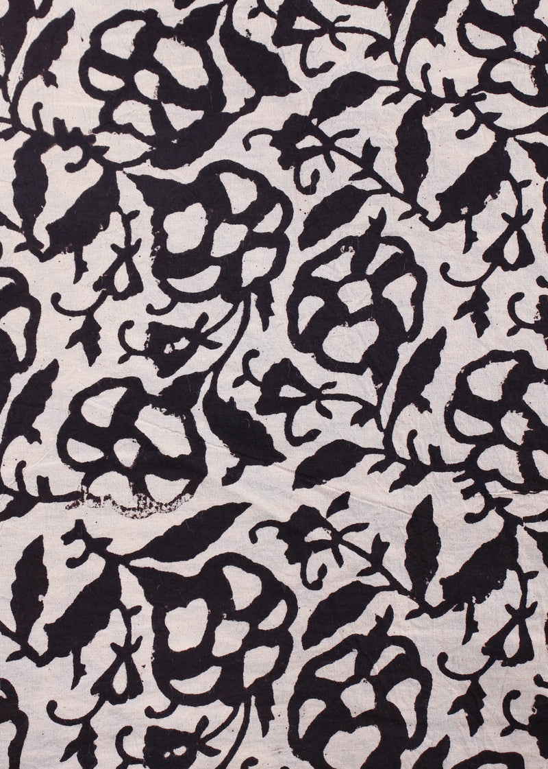 Hollow Hives Black Cotton Hand Block Printed Fabric