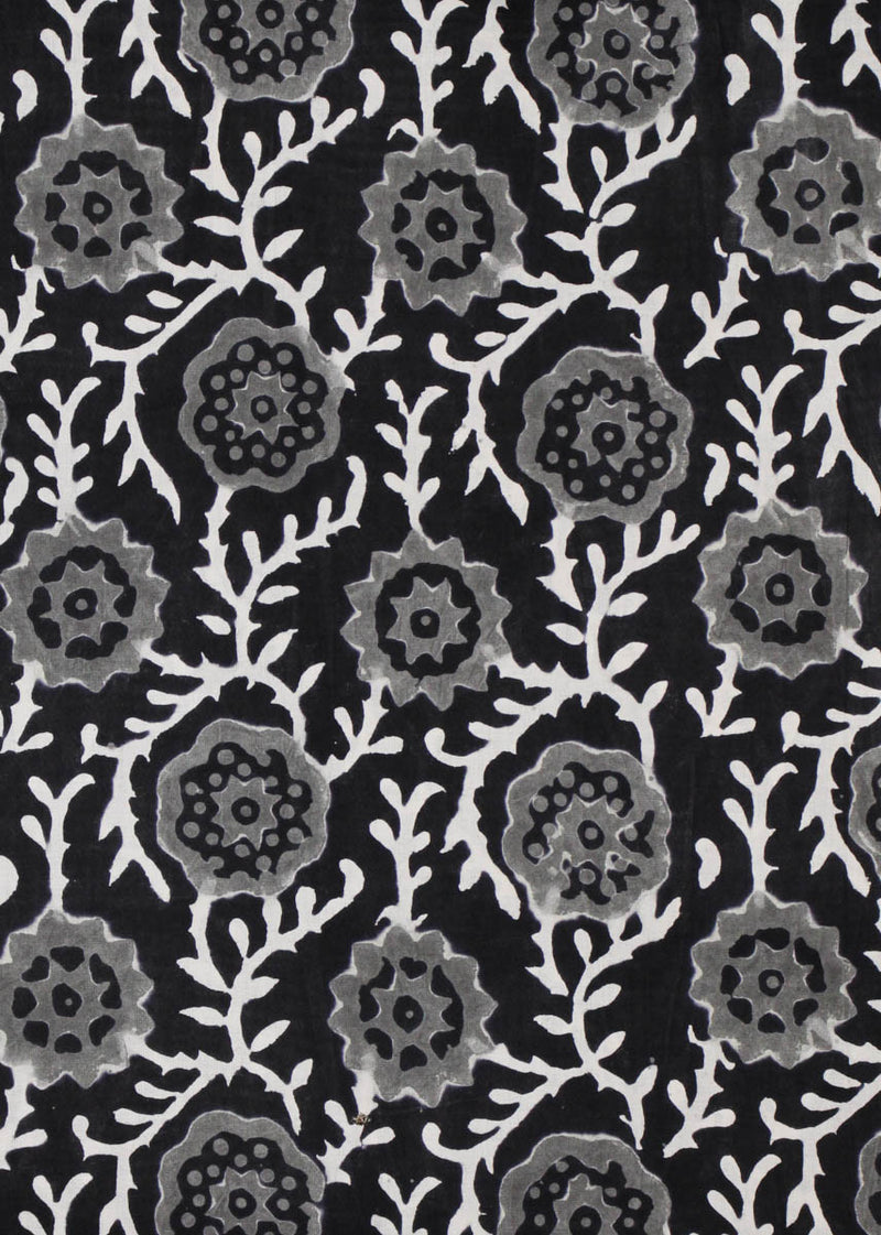 Black Dahlias Cotton Hand Block Printed Fabric (2.80 Meter)