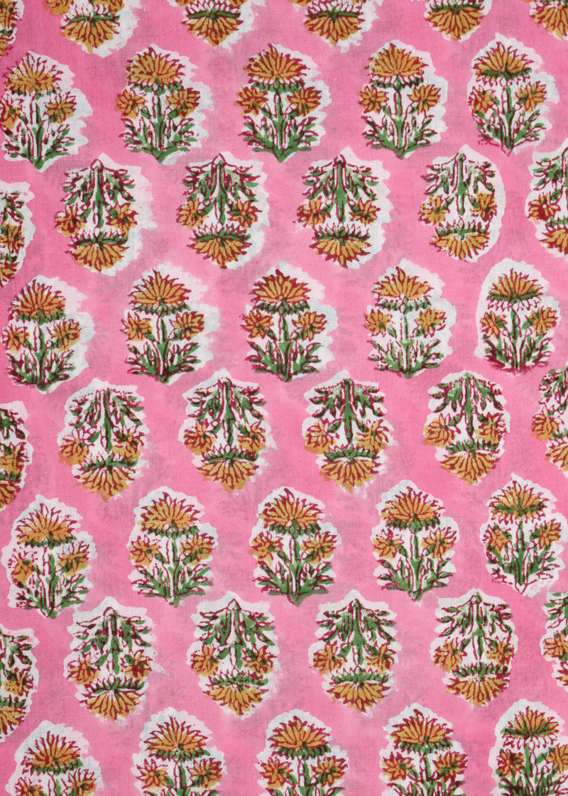 The Call for Dahlia Pink Cotton Hand Block Printed Fabric