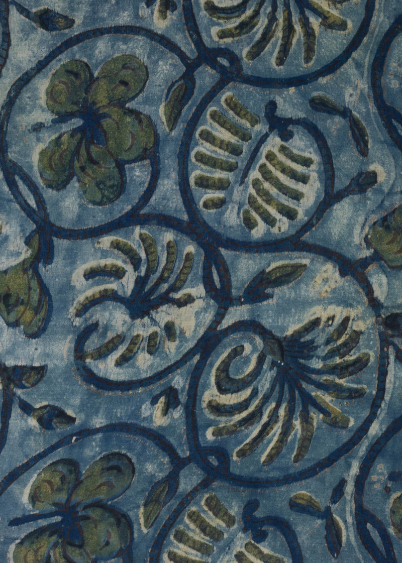Blooming Billows Powder Blue Hand Block Printed Modal Satin Fabric