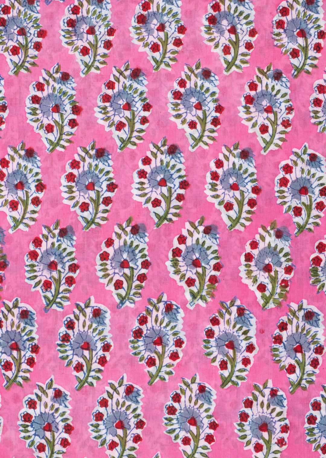 Summer Bloom Garden Pink Cotton Mulmul Hand Block Printed Fabric