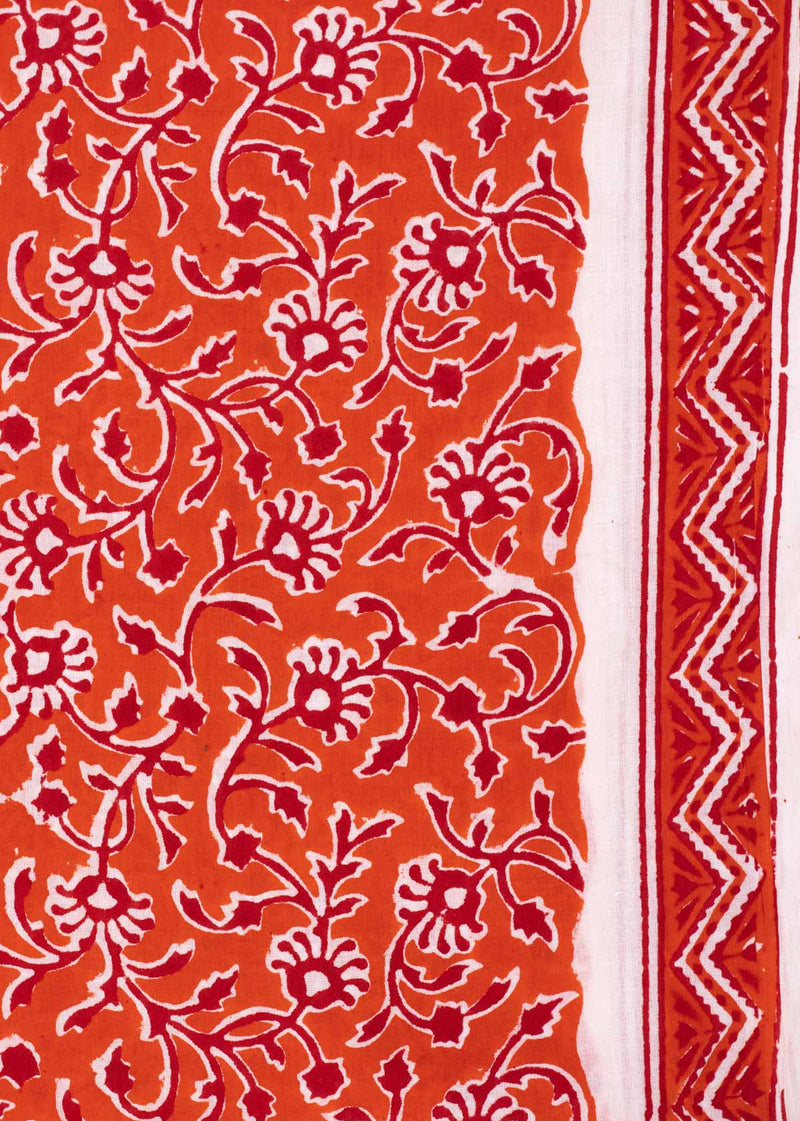 Meadow Red Cotton Hand Block Printed Fabric (1.00 Meter)
