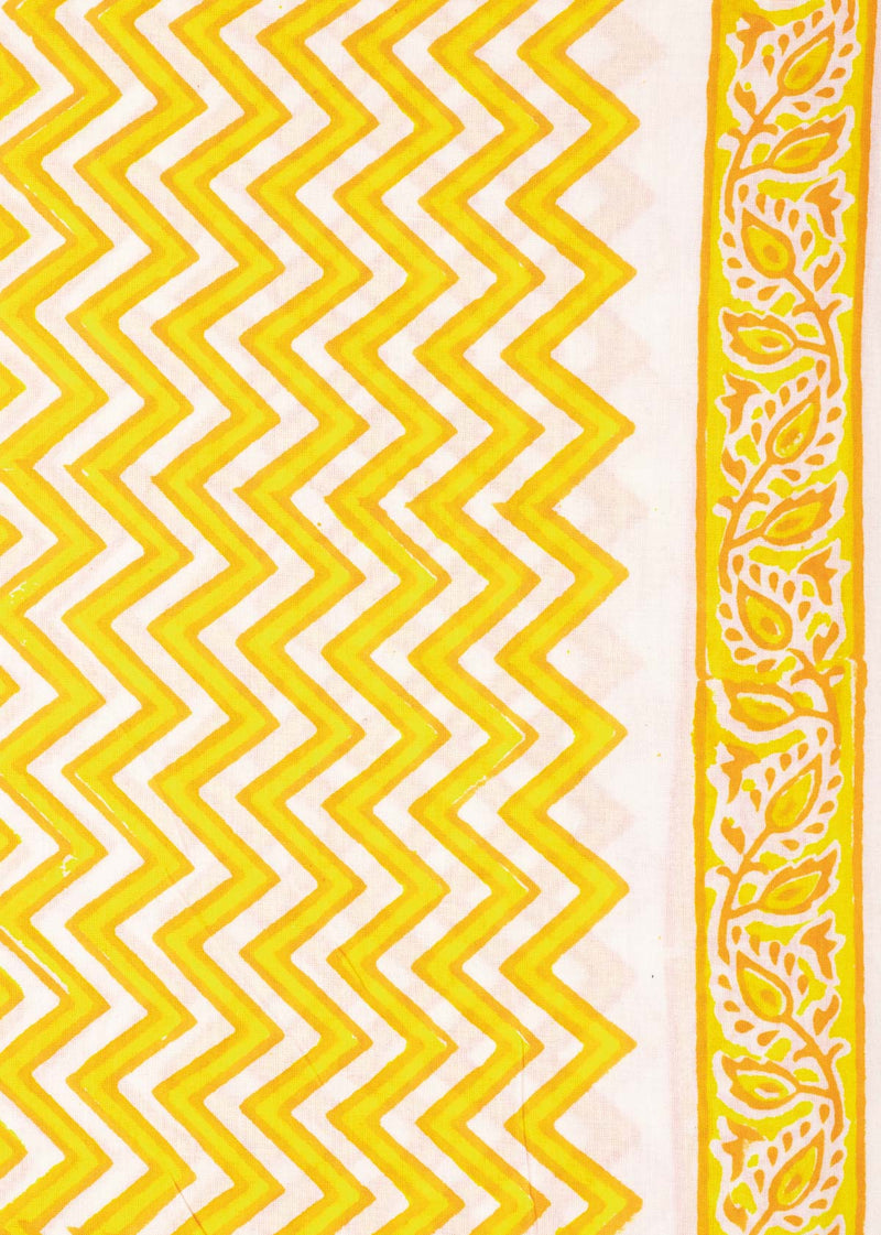 Flutter Yellow Cotton Hand Block Printed Fabric