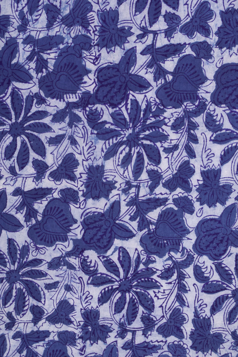 Forget Me Not  Cotton Hand Block Printed Fabric (3.00 Meter)