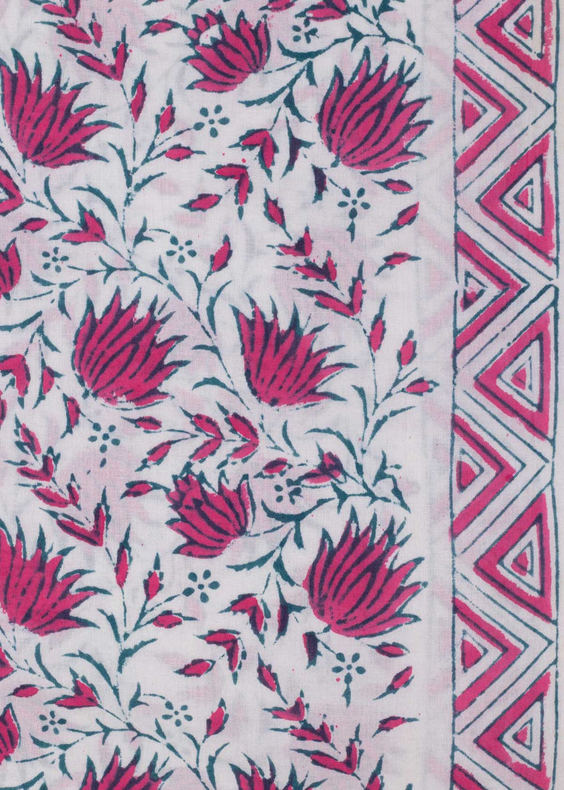 Inferno Pink Cotton Hand Block Printed Fabric (3.60 Meter)