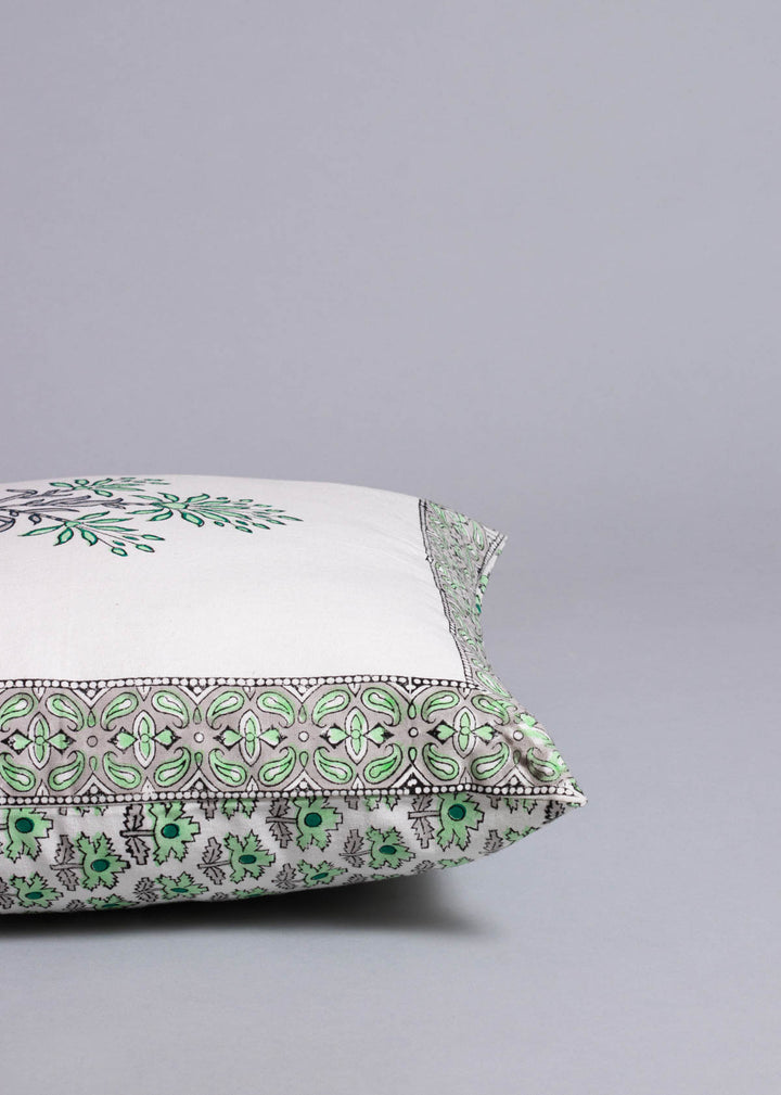 A Meadow of Mint  Hand Block Printed Cushion Cover