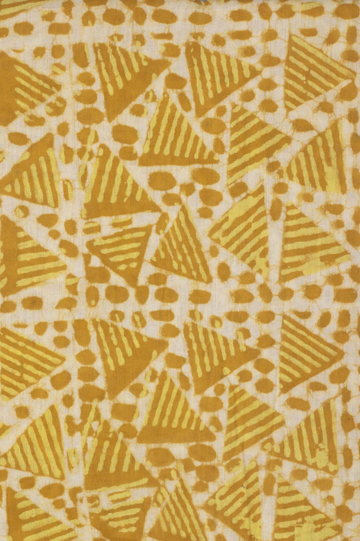 Illusory Triangles Bright Mustard Hand Block Printed Cotton Mulmul Fabric