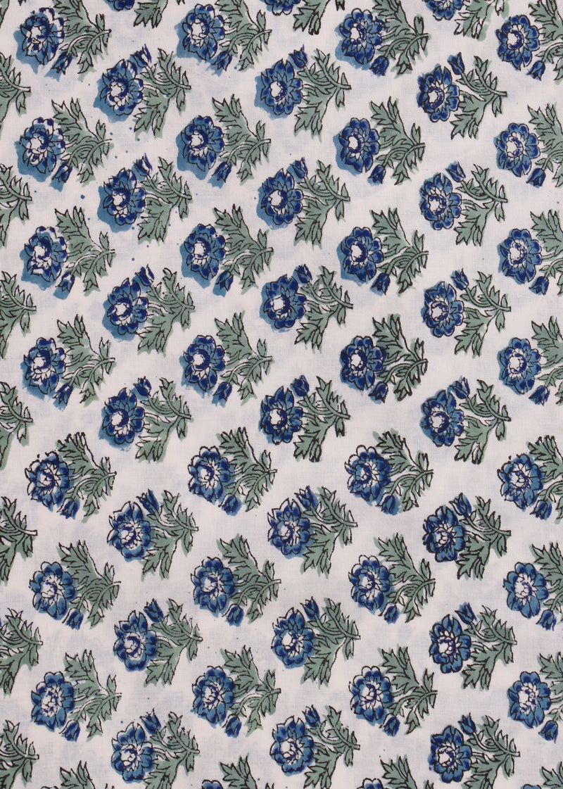 Dear Rosebuds Ivory Hand Block Printed Fabric (1.00 Meter)