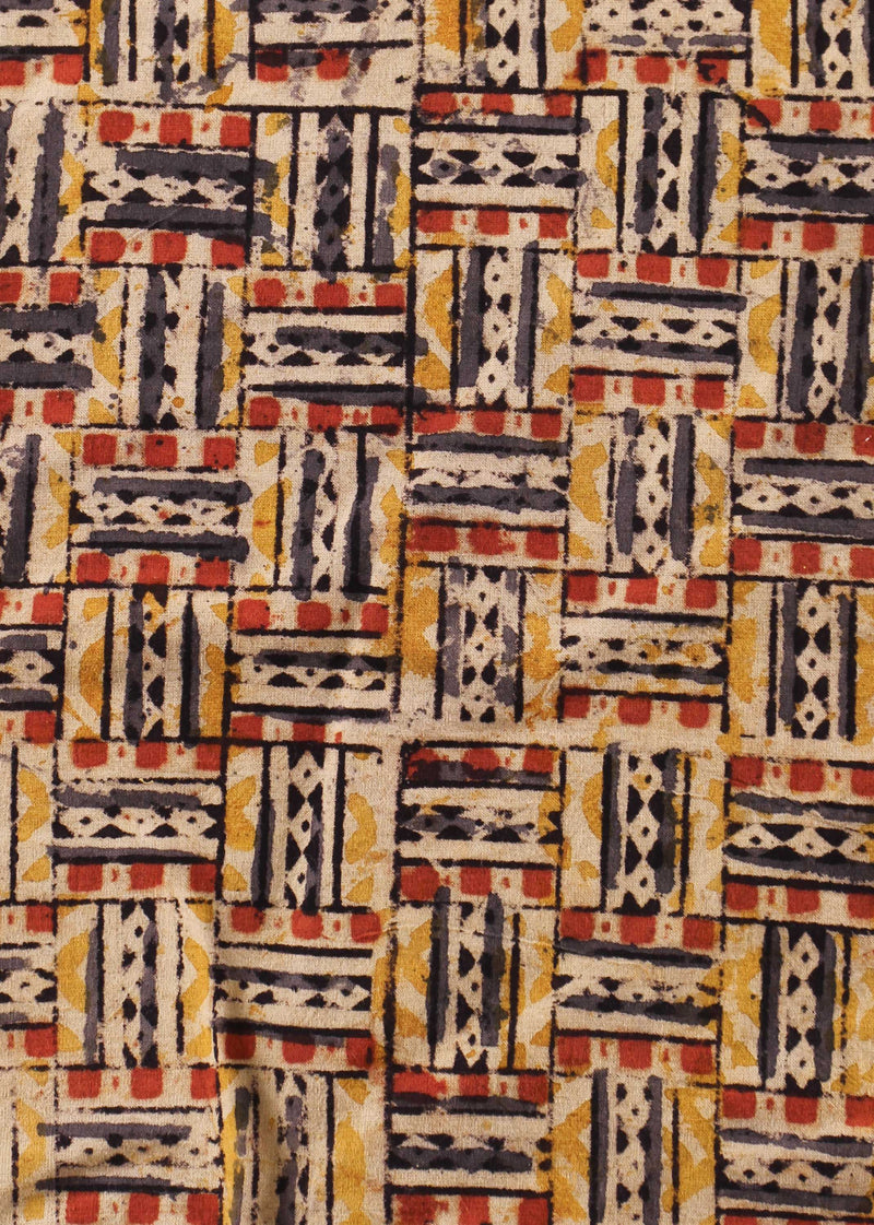 Weaving Away Dayglow Cotton Kalamkari Hand Block Printed Fabric