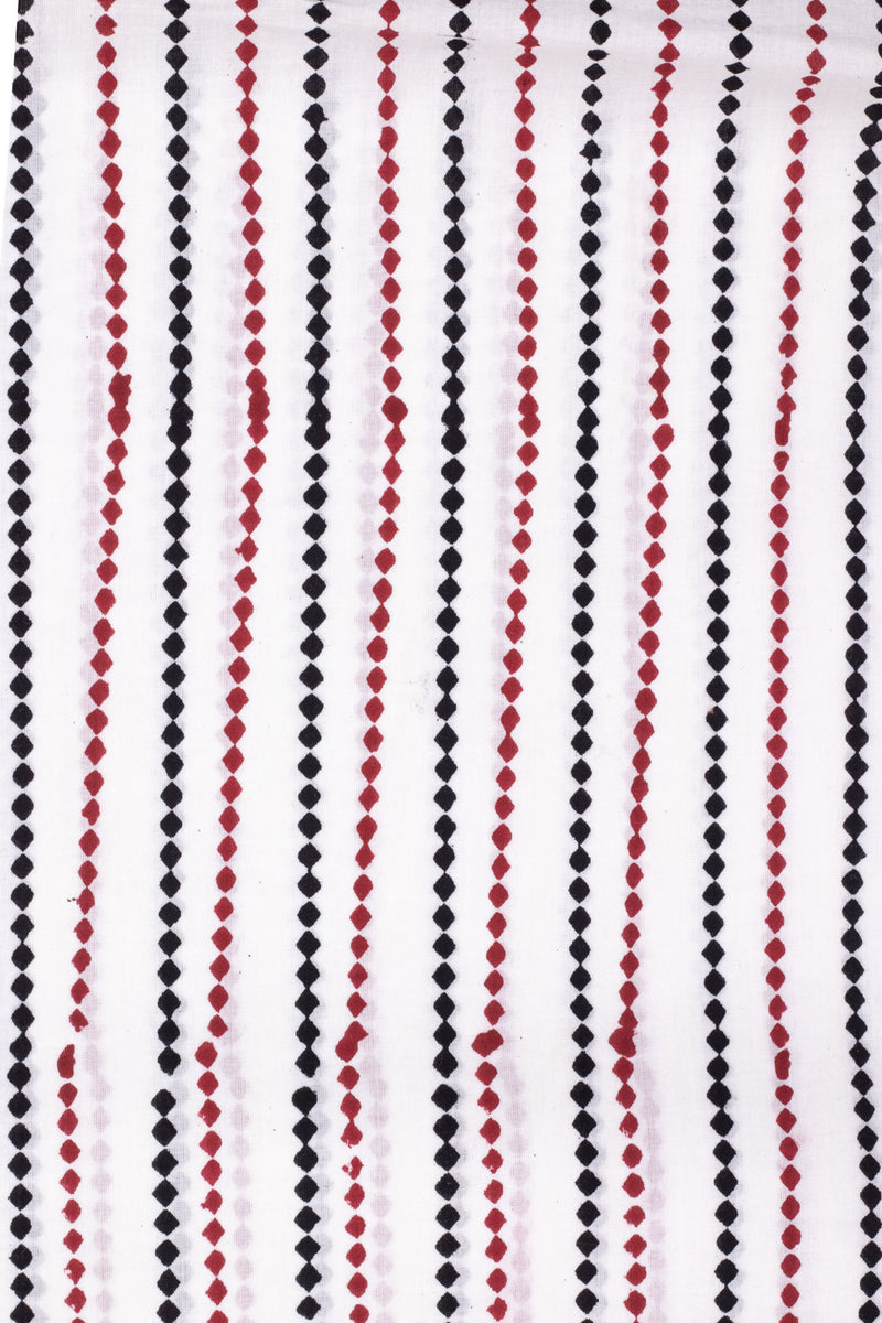 Strings of Beads Red and Black Cotton Hand Block Printed Fabric (2.00 Meter)