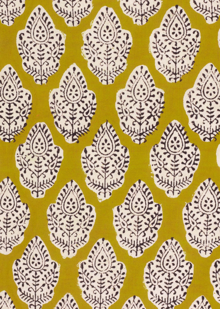 Forsaken Mustard Cotton Hand Block Printed Fabric