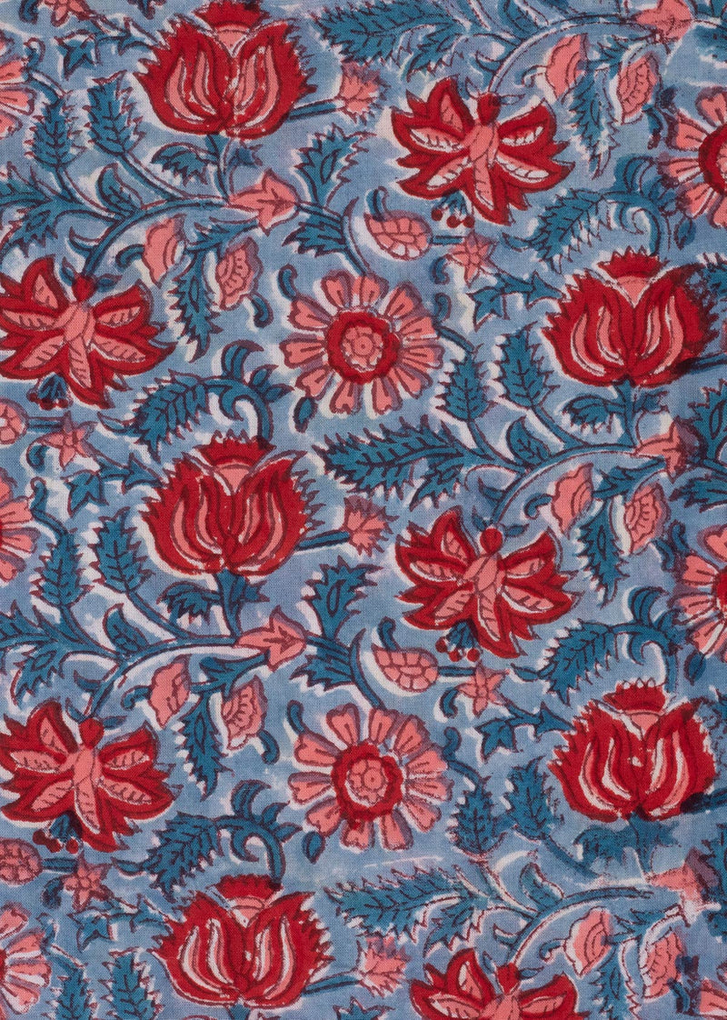 A Dense Floral Bouquet Cotton Hand Block Printed Fabric (3.00 Meter)