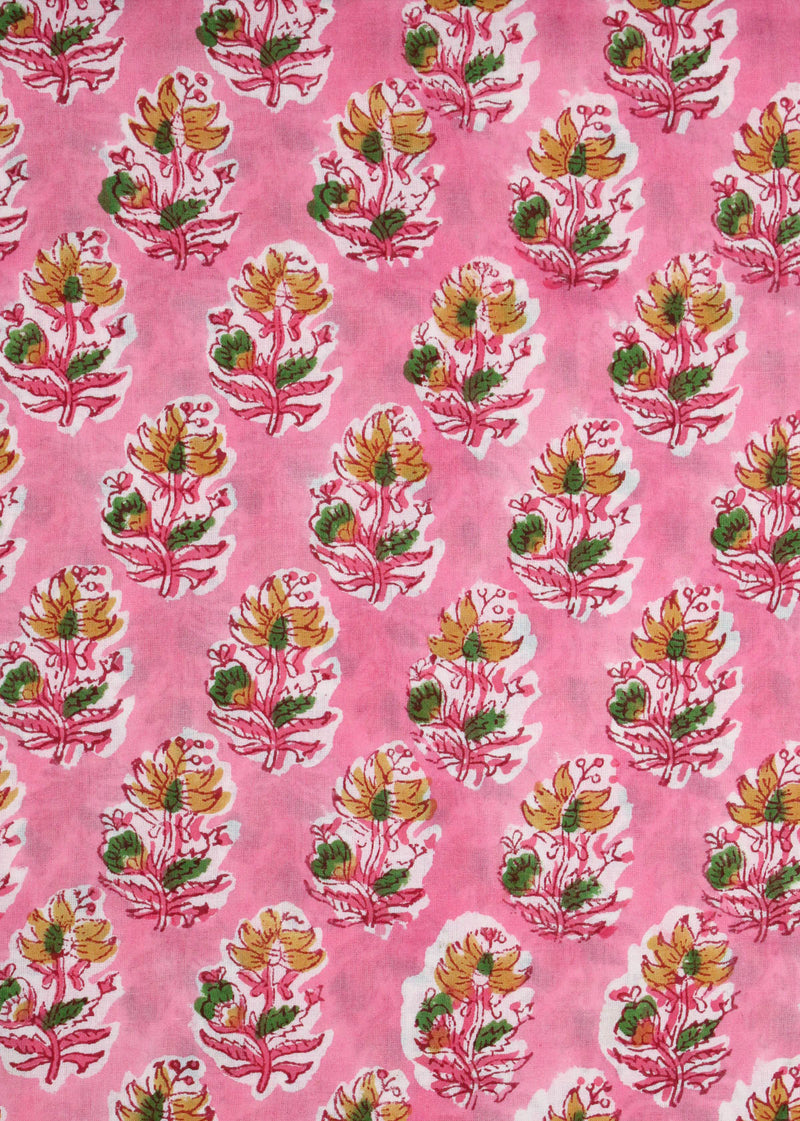 Yester Yule Rose Cotton Hand Block Printed Fabric