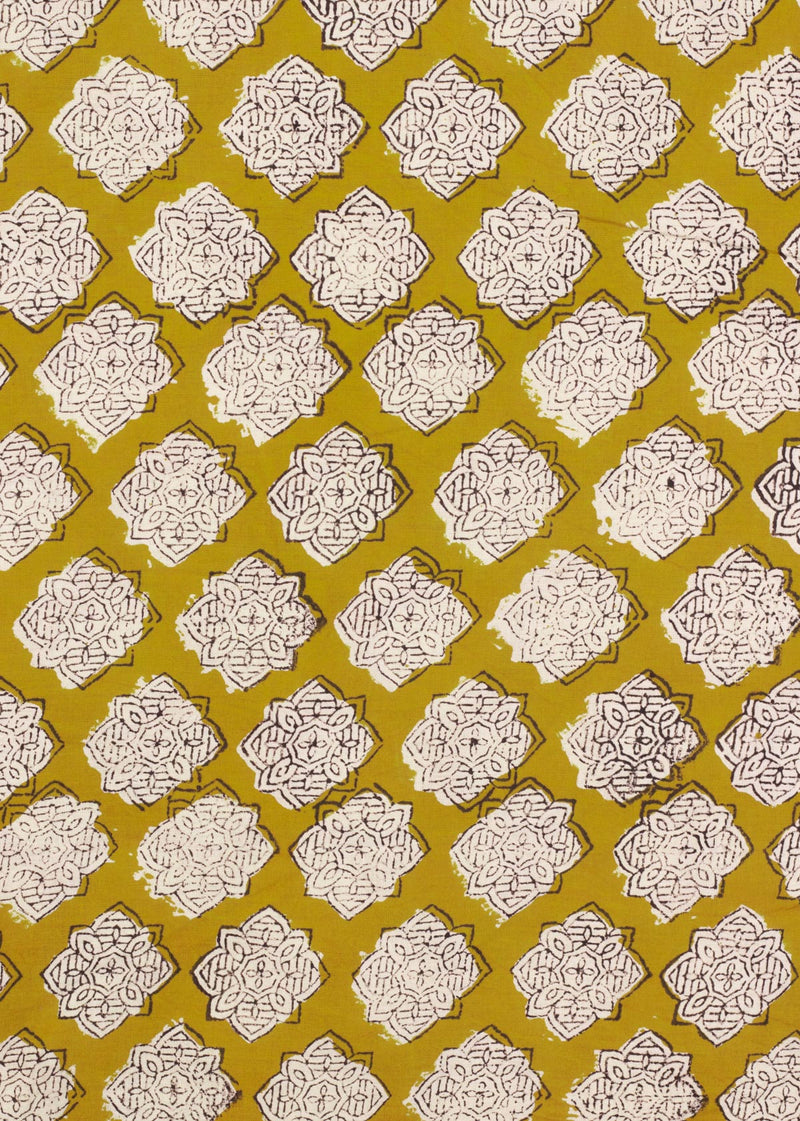 Labyrinth Mustard Cotton Hand Block Printed Fabric