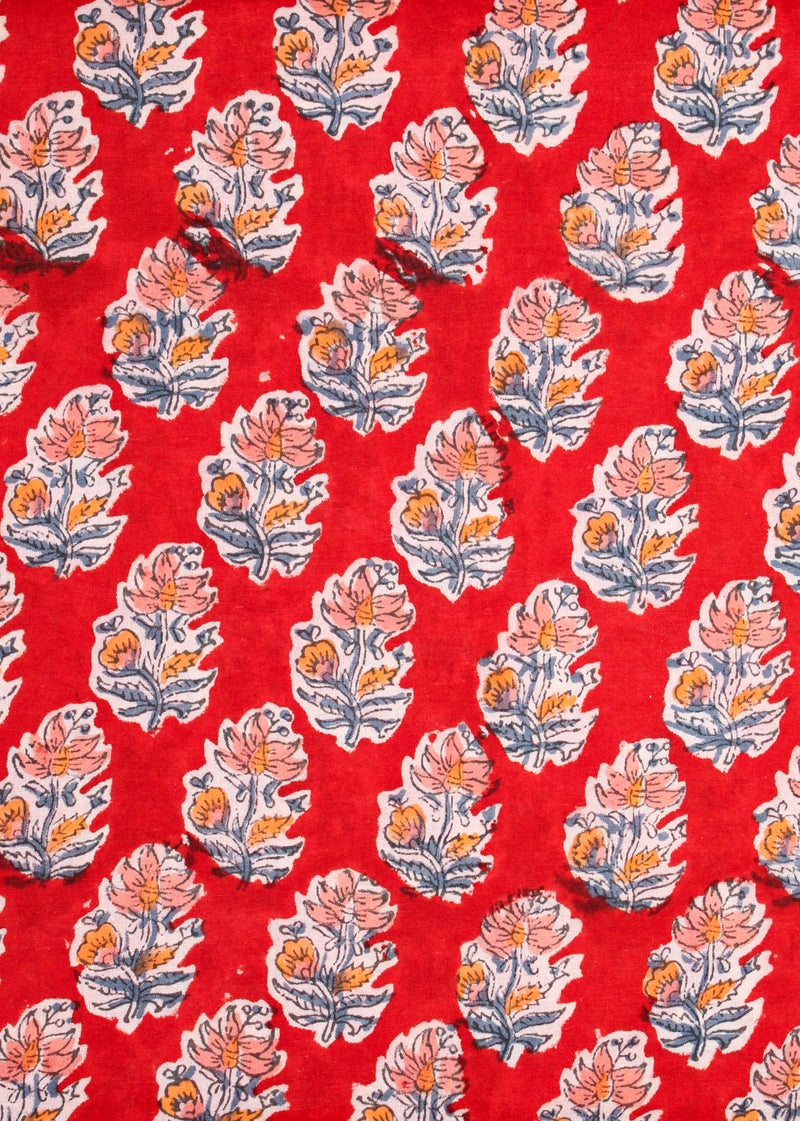 Yester Yule Red Cotton Hand Block Printed Fabric (1.80 Meter)