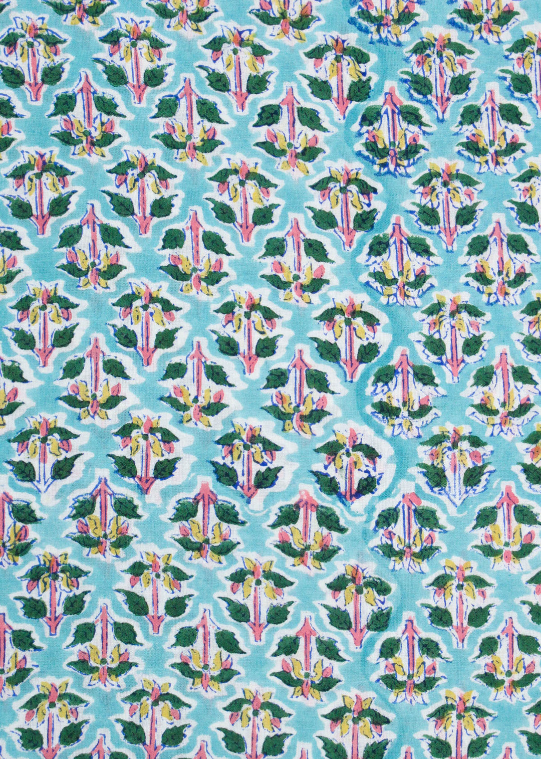 Coastal Light Cyan Cotton Hand Block Printed Fabric