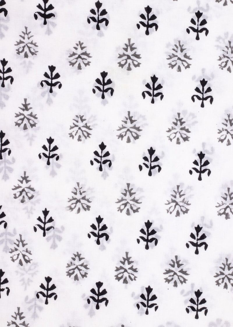 A Splatter of Flowers  Grey and Black   Cotton Hand Block Printed Fabric (2.40 Meter)