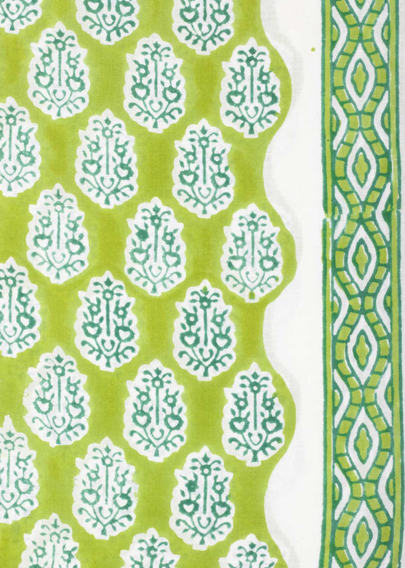 Rosebud Green Cotton Hand Block Printed Fabric