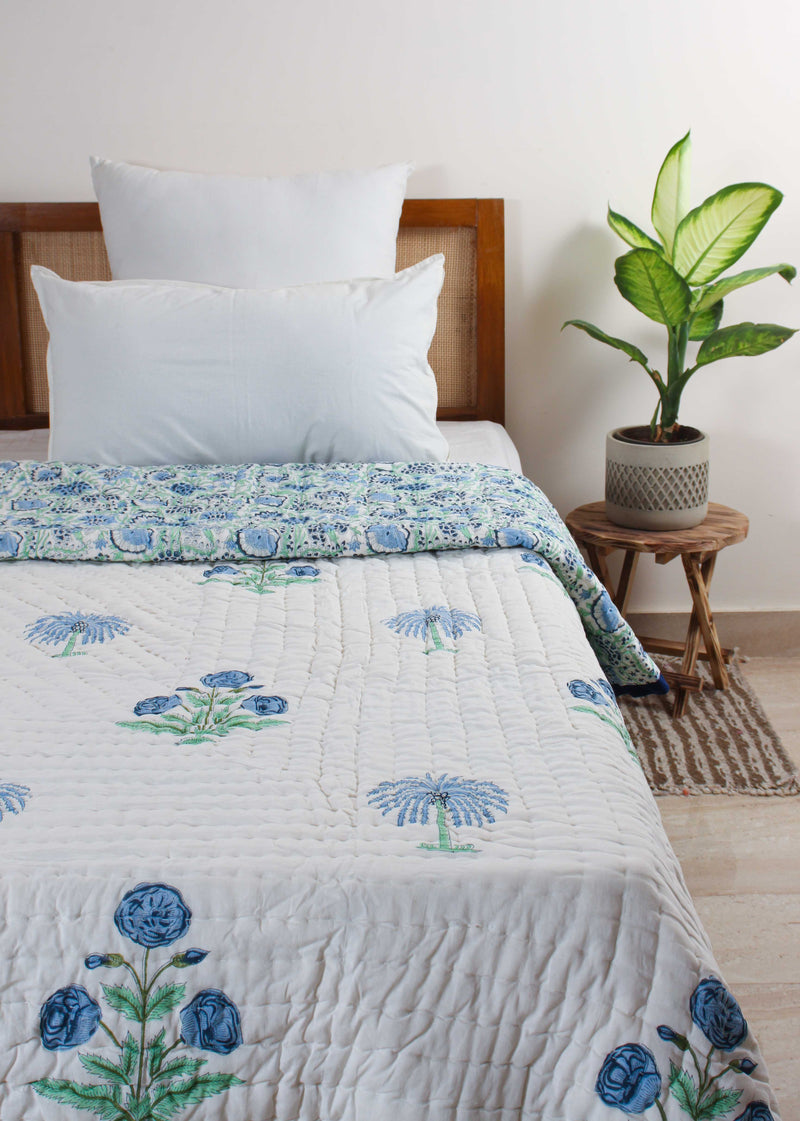 Sapphire Shore Cotton Hand Block Printed Bed Linens