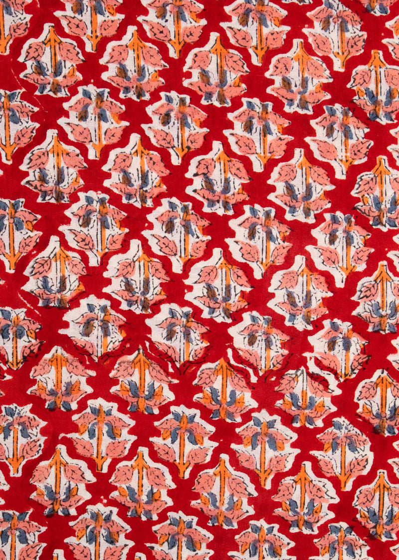 Coastal Light Red Cotton Hand Block Printed Fabric