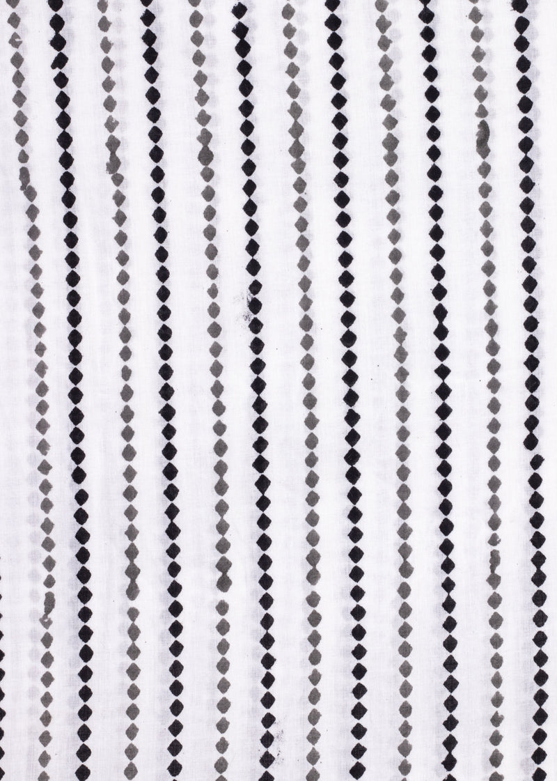 Strings of Beads Grey and Black  Cotton Hand Block Printed Fabric (1.80 Meter)