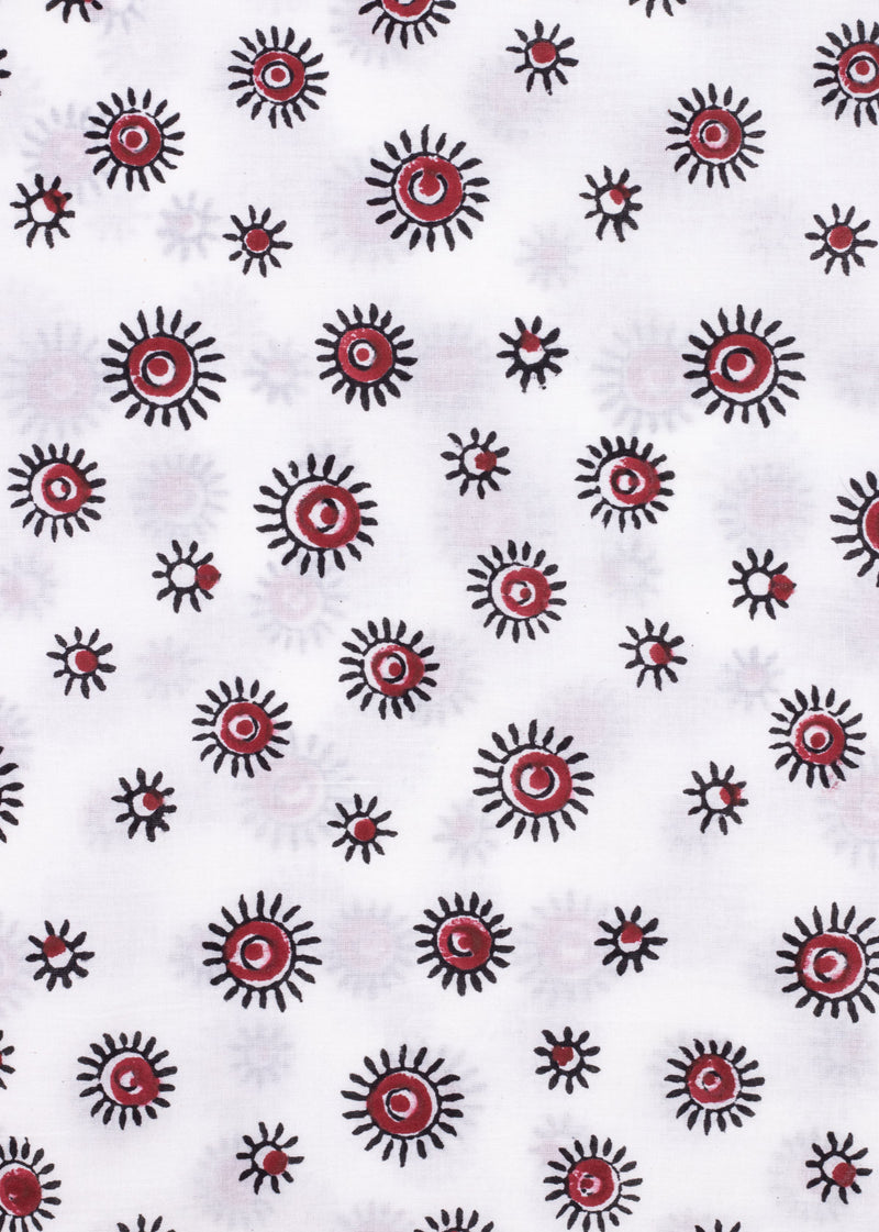 Dance of the Sunflowers Red and Black Cotton Hand Block Printed Fabric (1.20 Meter)