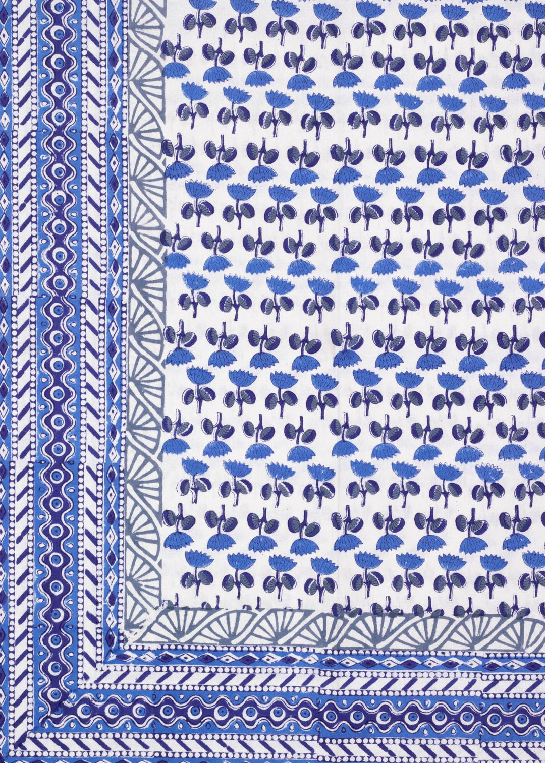 Roseate Blue Block Printed Cotton Bedsheet