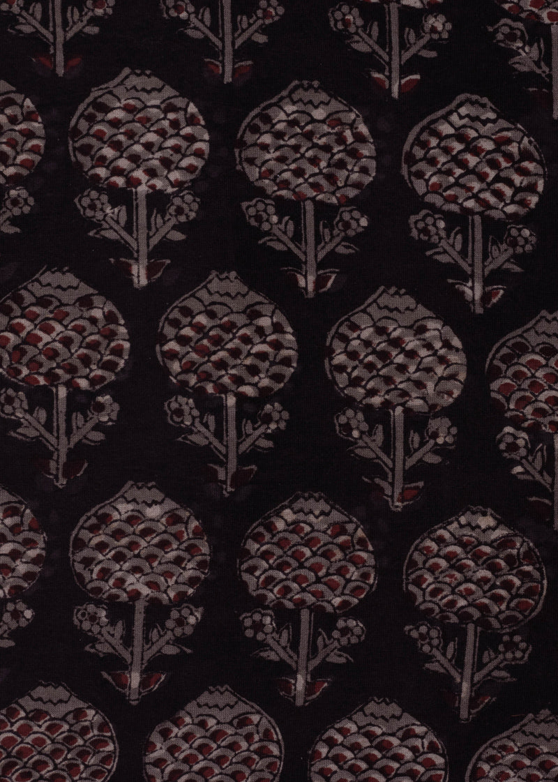 Flame Of The Woods Brown  Chanderi Hand Block Printed Fabric
