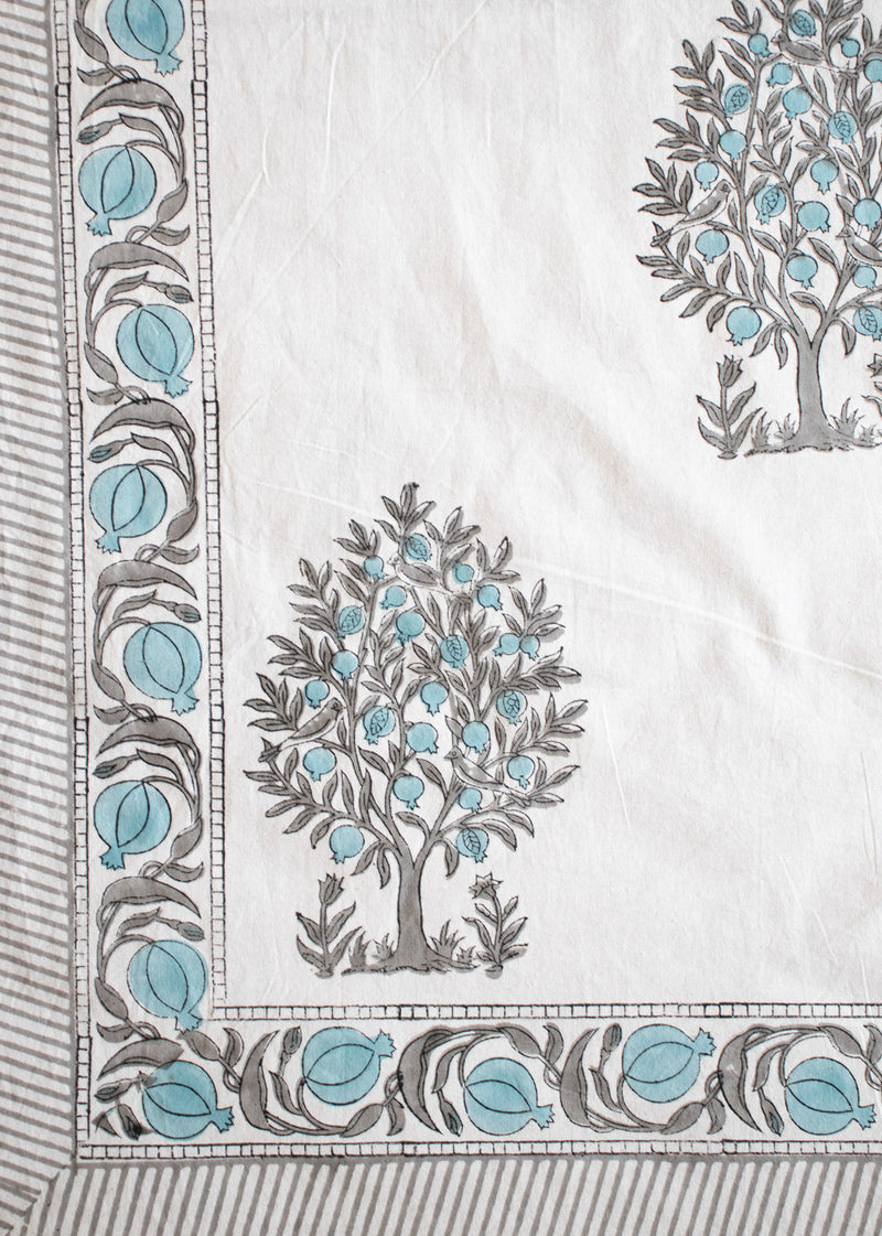 Tree of Blues Hand Block Printed Cotton Bedsheet