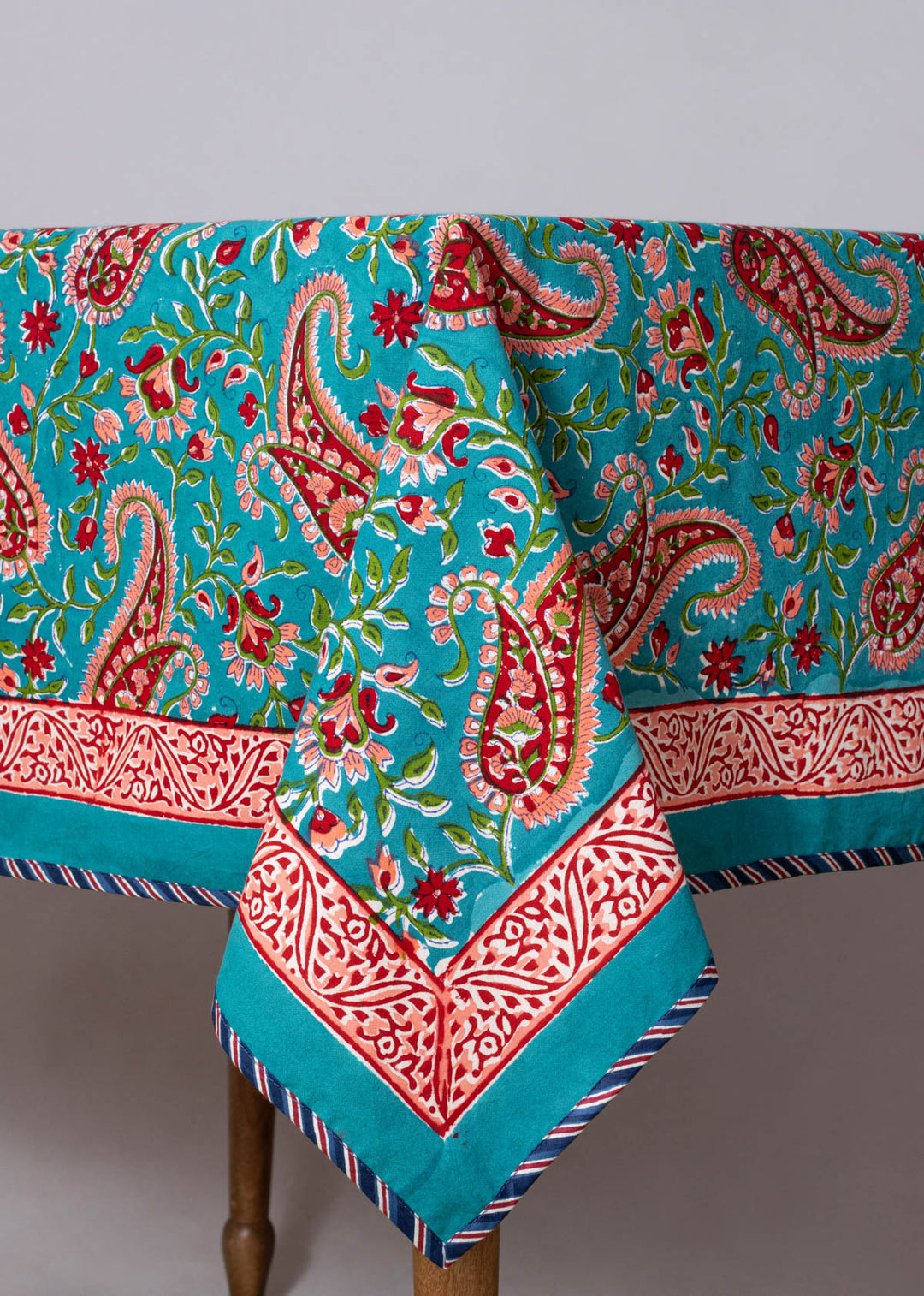 Aquamarine Hand Block Printed Table Cover