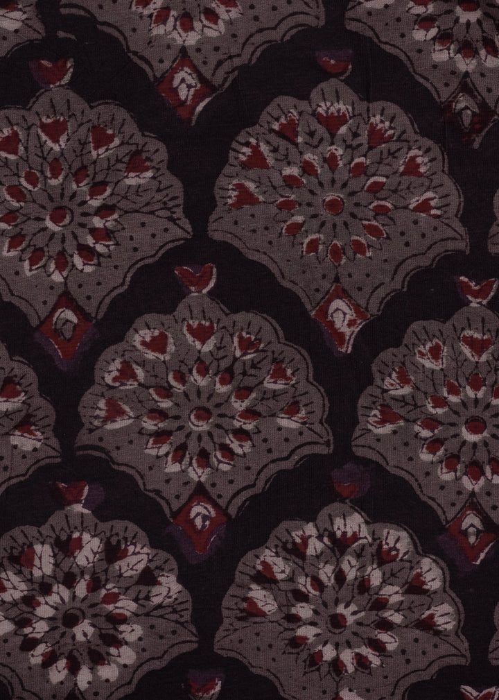 Amorous Avenue Brown Chanderi Hand Block Printed Fabric