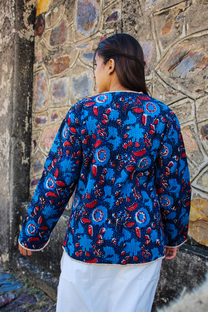 Cotton Quilted Owl Blossoms Reversible Hand Block Print Women’s Jacket