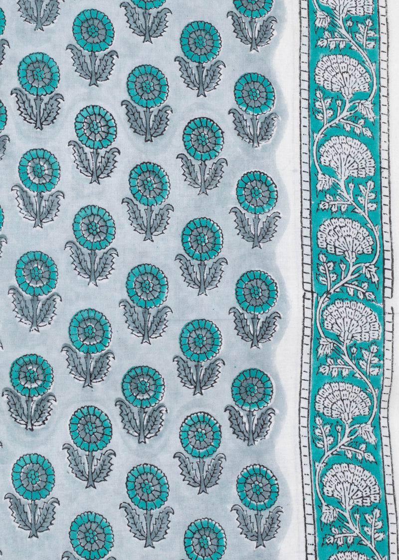 Merry in Blue Cotton Hand Block Printed Fabric (4.20 Meter)