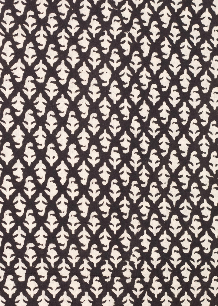 Ryes Black Cotton Hand Block Printed Fabric