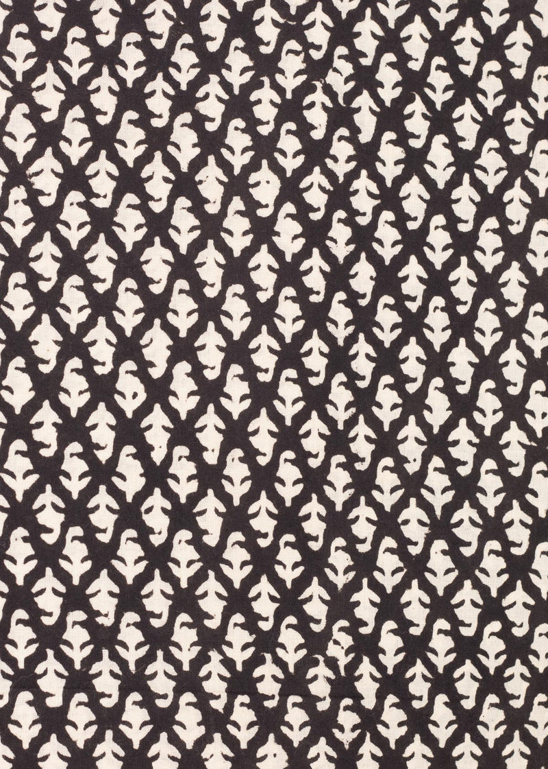 Ryes Black Cotton Hand Block Printed Fabric