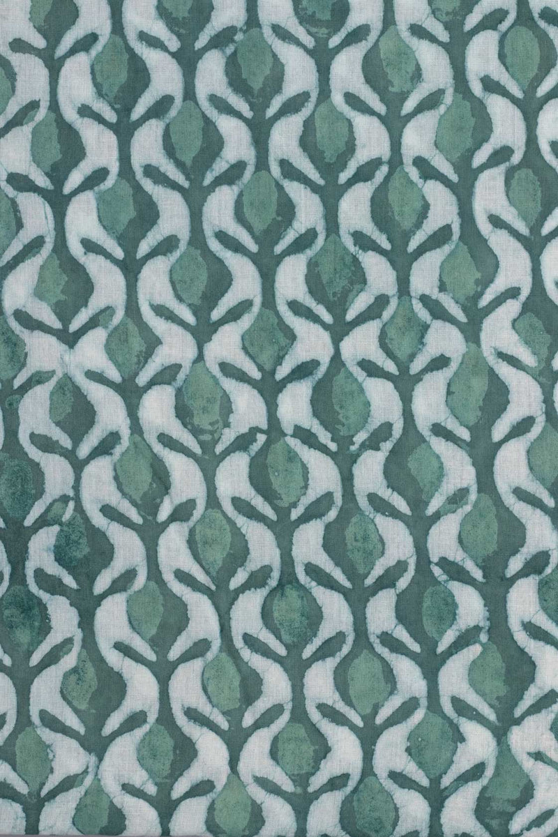Florals in Flow Muted Green Hand Block Printed Cotton Mulmul Fabric (2.50 Meter)