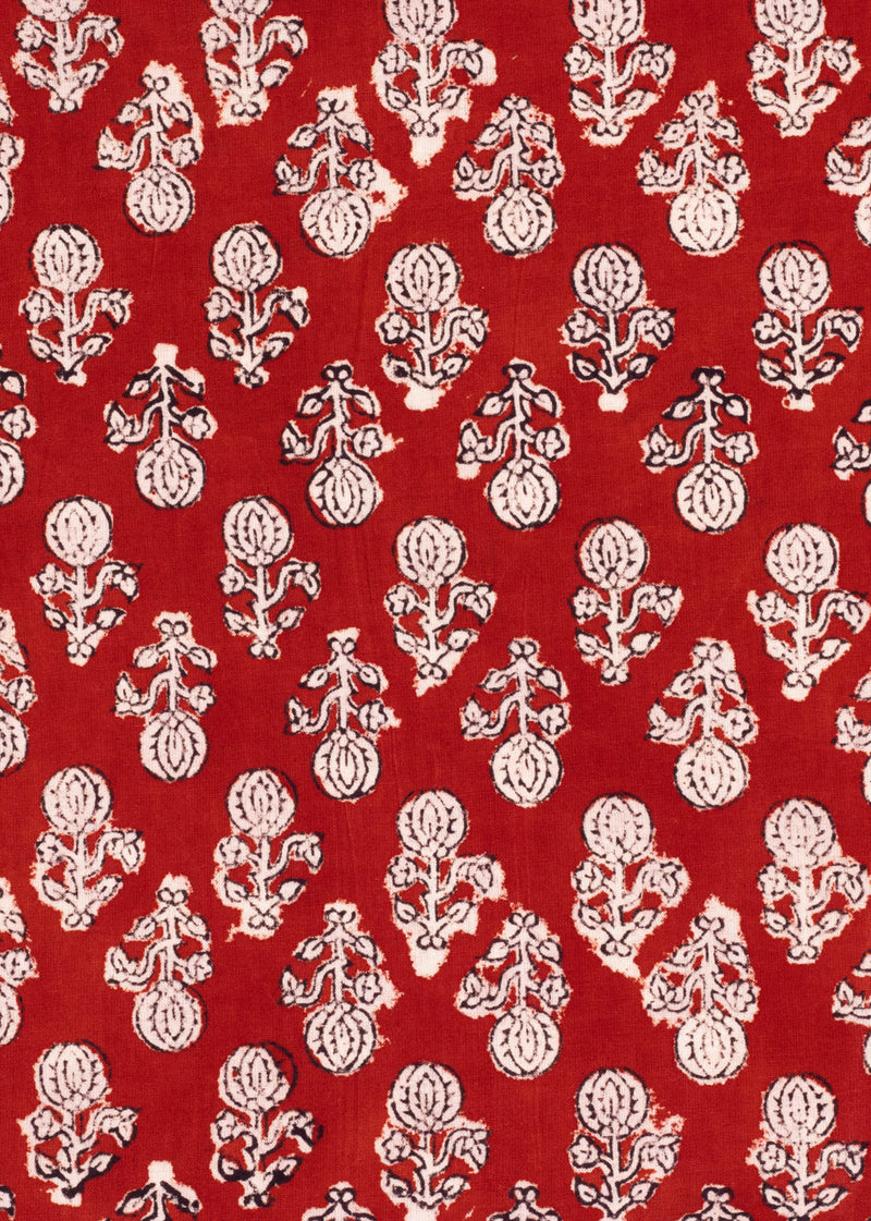 Willow Winds Carmine Cotton Hand Block Printed Fabric
