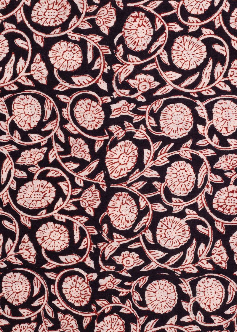 Willow Winds Carmine Cotton Hand Block Printed Fabric